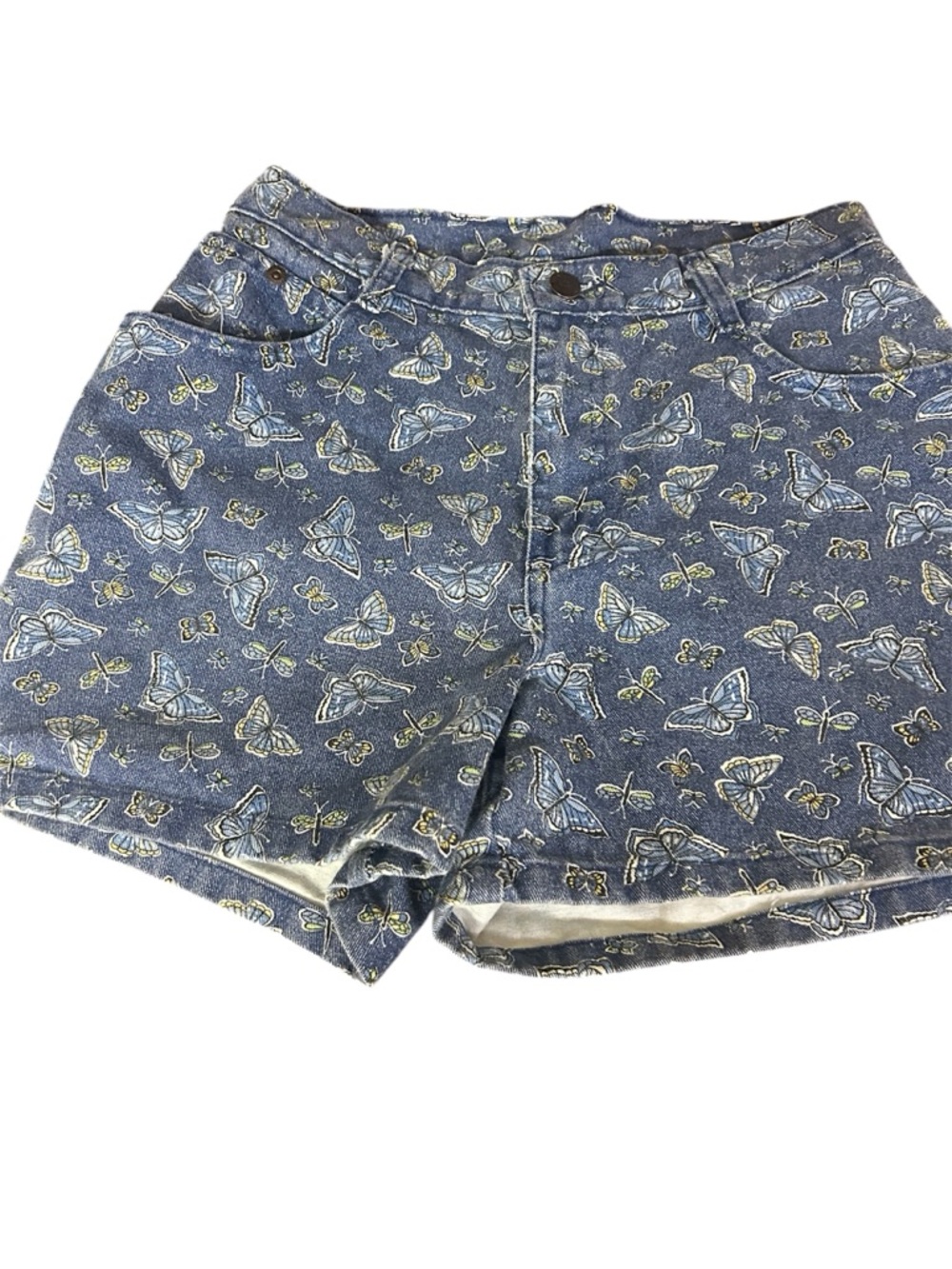 Vintage 90’s No Boundaries Butterfly Print Denim Shorts - Blue with Gold Accents